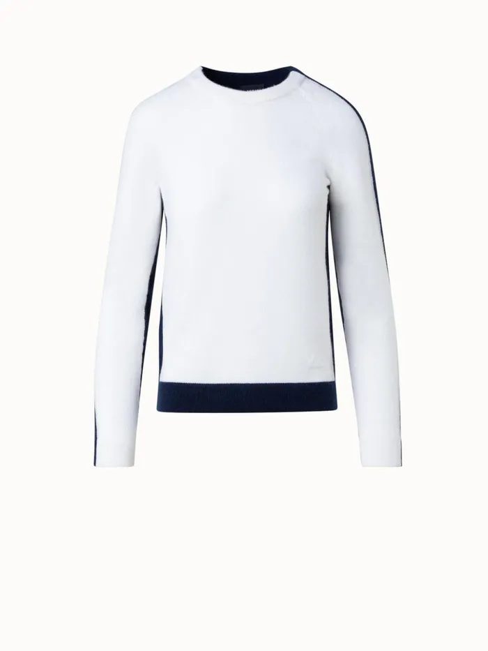 100 Cashmere TwoTone Knit Sweater Ecrunavy Women Akris Knitwear