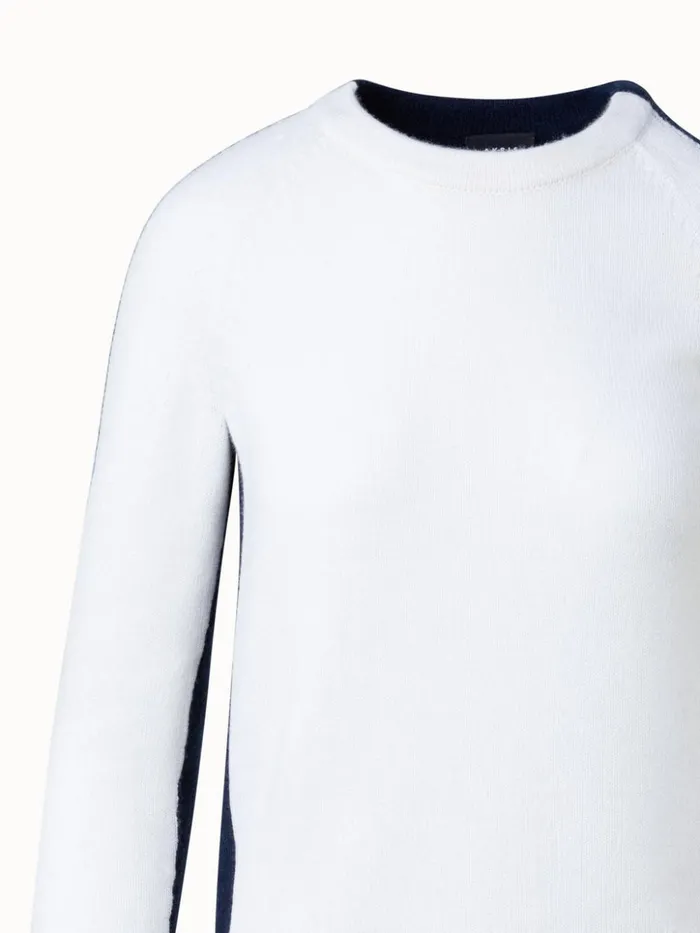 100 Cashmere TwoTone Knit Sweater Ecrunavy Women Akris Knitwear