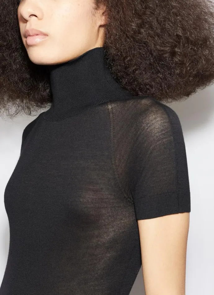 Alaa Bodysuits and Leggings SHORT SLEEVE BODY IN SHEER WOOL KNIT Black 8211 Women