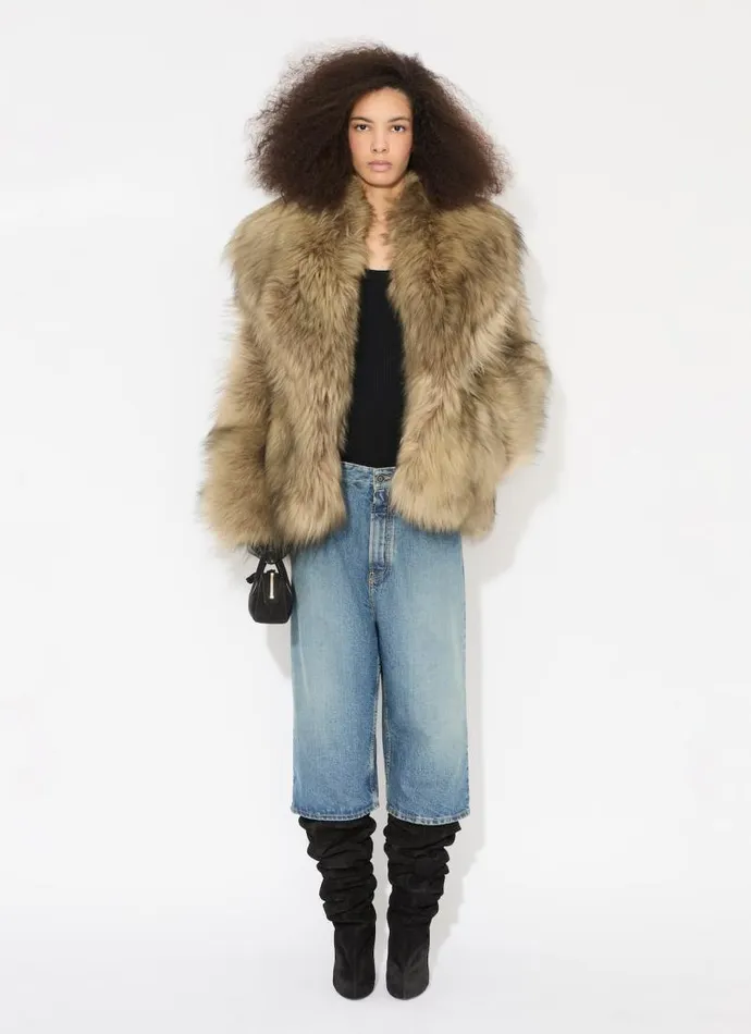 Alaa Coats and Jackets CROPPED SHEARLING COAT Sandblack 8211 Women