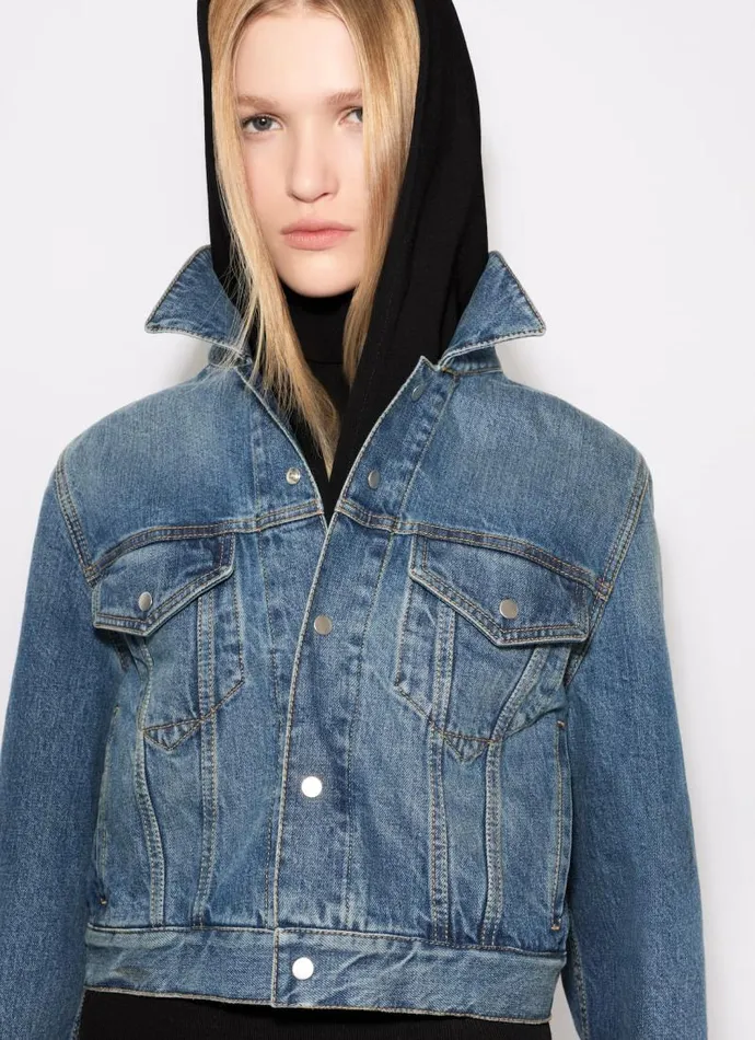 Alaa Coats and Jackets DENIM JACKET WITH KNITTED HOOD Bleu Vintage 8211 Women Alaa Coats and Jackets DENIM JACKET WITH KNITTED HOOD Bleu Vintage 8211 Women