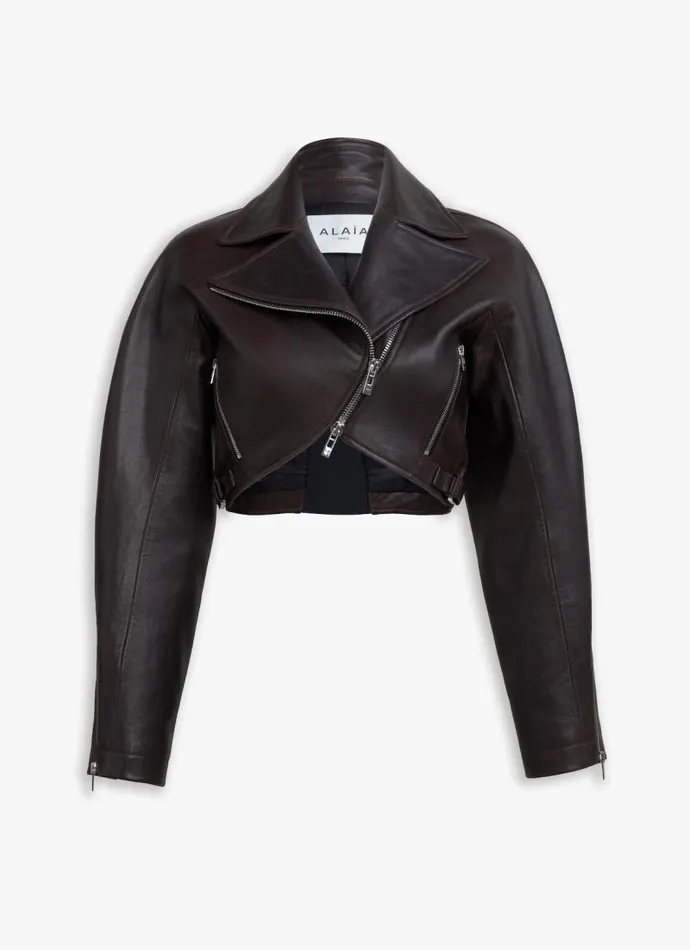Alaa Coats and Jackets FADED NAPPA BIKER JACKET Ebony 8211 Women