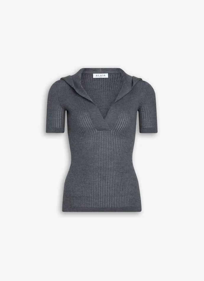 Alaa Knitwear HOODED TOP IN PIQUE KNIT Heather Grey 8211 Women