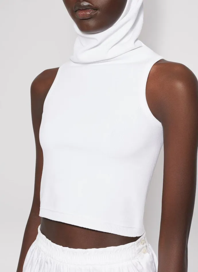 Alaa Tops and Shirts HOODED KNIT CROP TOP White 8211 Women