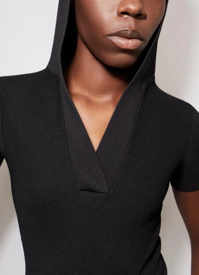 Alaa Tops and Shirts HOODED TOP IN PIQUE KNIT Black 8211 Women Alaa Tops and Shirts HOODED TOP IN PIQUE KNIT Black 8211 Women
