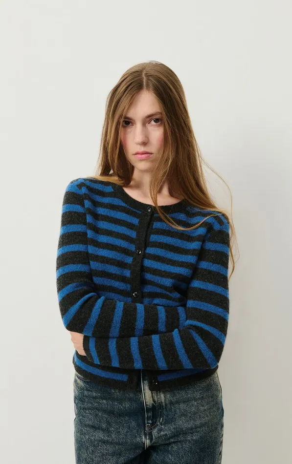 American Vintage Jumpers and Cardigans Women Cardigan Raxow Olympiad Striped Charcoal Melange