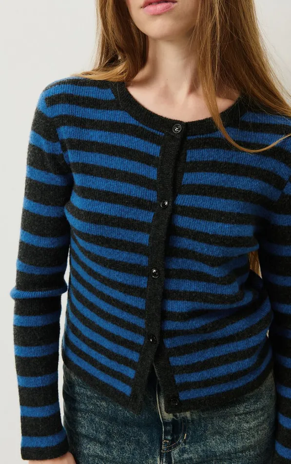 American Vintage Jumpers and Cardigans Women Cardigan Raxow Olympiad Striped Charcoal Melange American Vintage Jumpers and Cardigans Women Cardigan Raxow Olympiad Striped Charcoal Melange