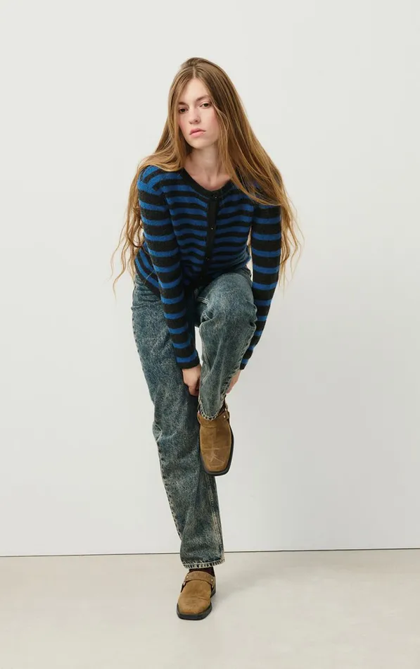 American Vintage Jumpers and Cardigans Women Cardigan Raxow Olympiad Striped Charcoal Melange American Vintage Jumpers and Cardigans Women Cardigan Raxow Olympiad Striped Charcoal Melange