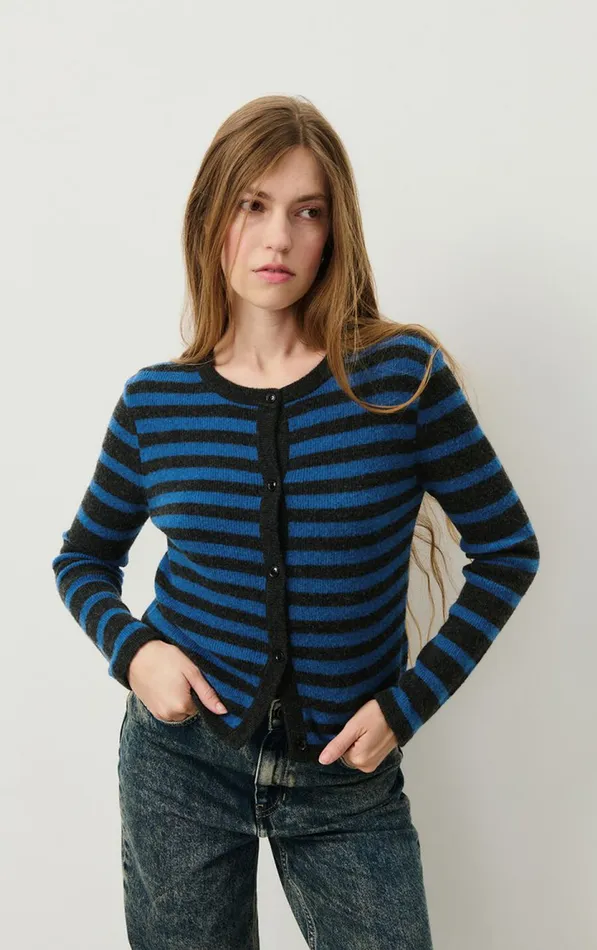 American Vintage Jumpers and Cardigans Women Cardigan Raxow Olympiad Striped Charcoal Melange American Vintage Jumpers and Cardigans Women Cardigan Raxow Olympiad Striped Charcoal Melange