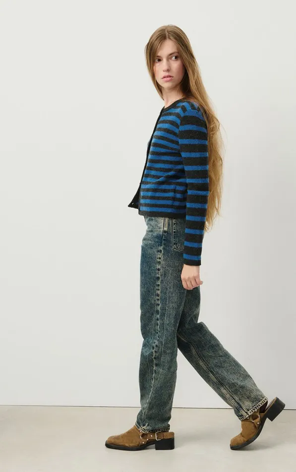 American Vintage Jumpers and Cardigans Women Cardigan Raxow Olympiad Striped Charcoal Melange American Vintage Jumpers and Cardigans Women Cardigan Raxow Olympiad Striped Charcoal Melange