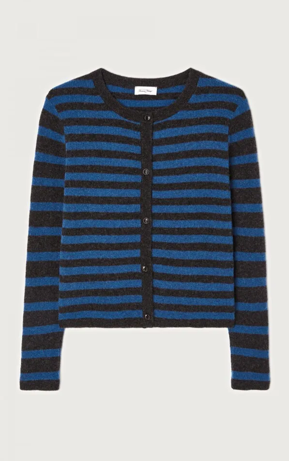 American Vintage Jumpers and Cardigans Women Cardigan Raxow Olympiad Striped Charcoal Melange American Vintage Jumpers and Cardigans Women Cardigan Raxow Olympiad Striped Charcoal Melange