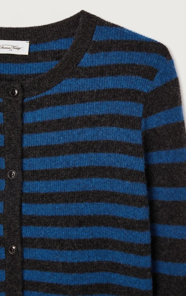 American Vintage Jumpers and Cardigans Women Cardigan Raxow Olympiad Striped Charcoal Melange American Vintage Jumpers and Cardigans Women Cardigan Raxow Olympiad Striped Charcoal Melange