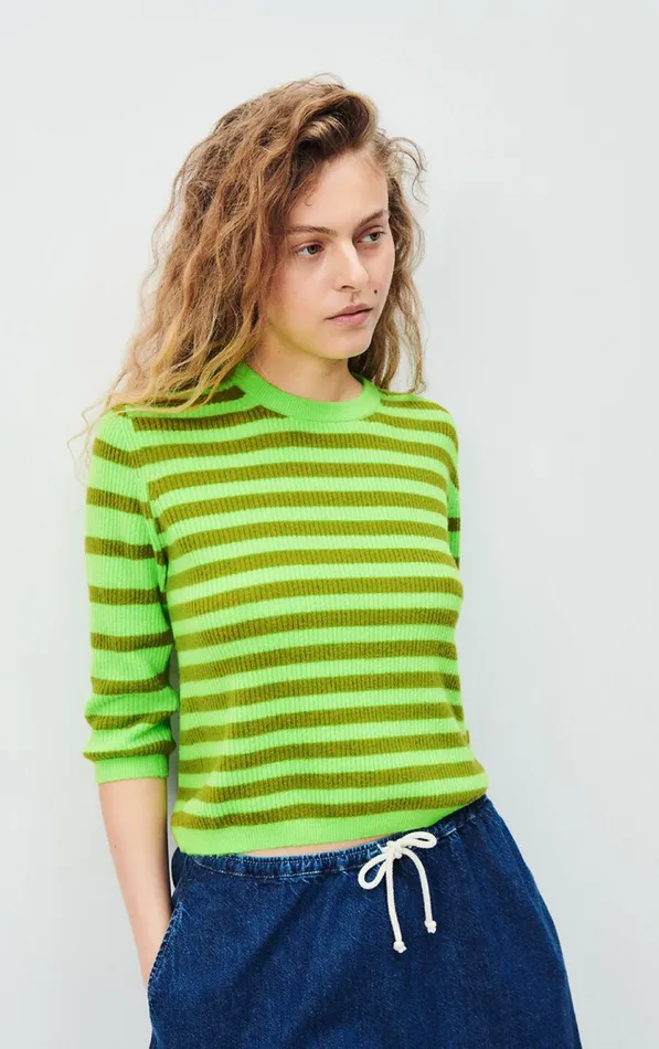 American Vintage Jumpers and Cardigans Women Jumper Raxow Fluo Green Striped Chameleon Melange