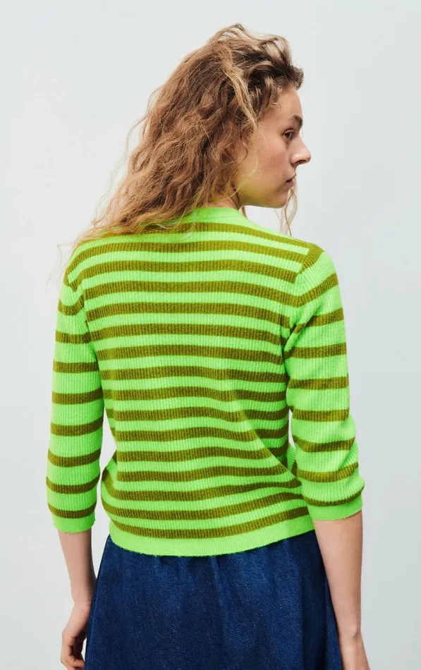 American Vintage Jumpers and Cardigans Women Jumper Raxow Fluo Green Striped Chameleon Melange