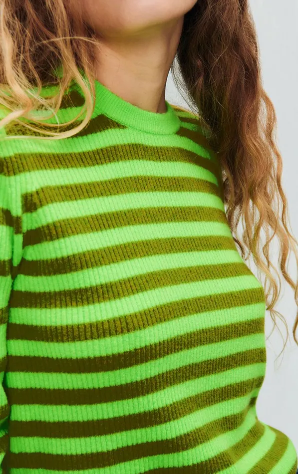 American Vintage Jumpers and Cardigans Women Jumper Raxow Fluo Green Striped Chameleon Melange