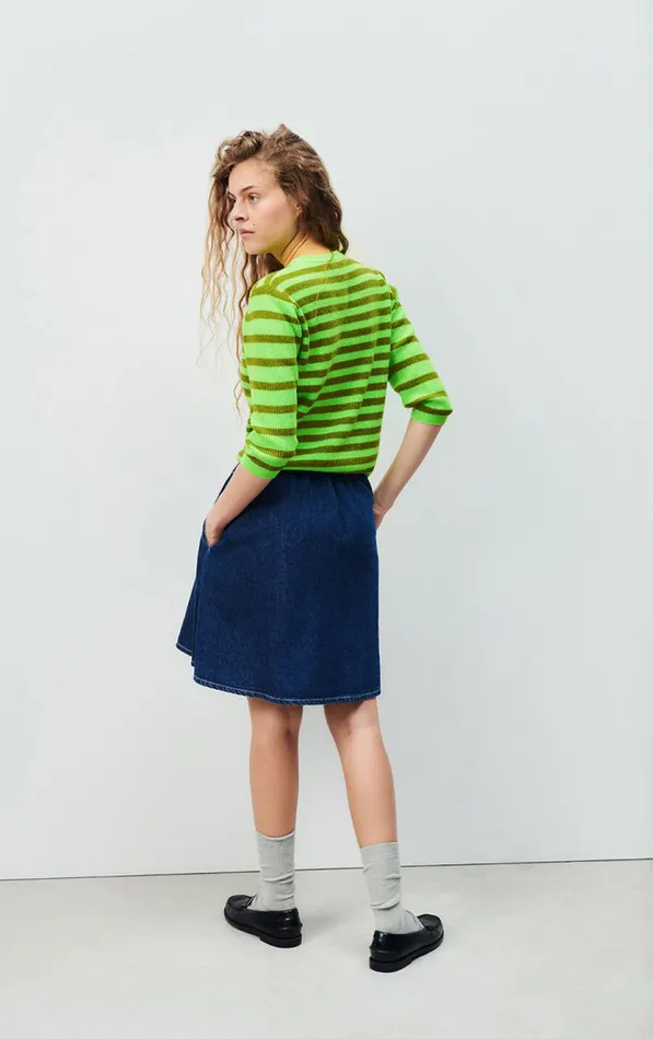 American Vintage Jumpers and Cardigans Women Jumper Raxow Fluo Green Striped Chameleon Melange