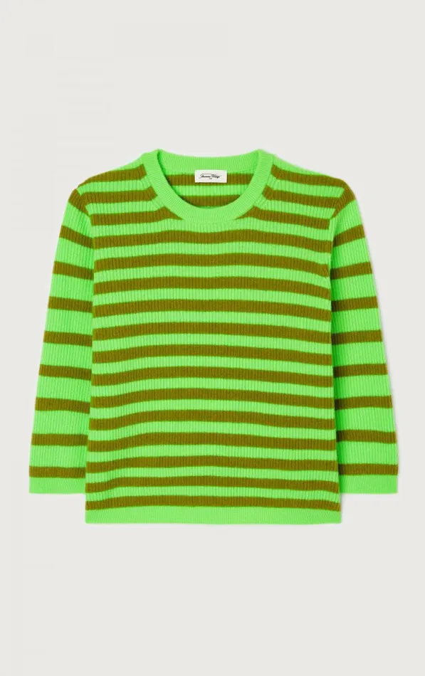 American Vintage Jumpers and Cardigans Women Jumper Raxow Fluo Green Striped Chameleon Melange