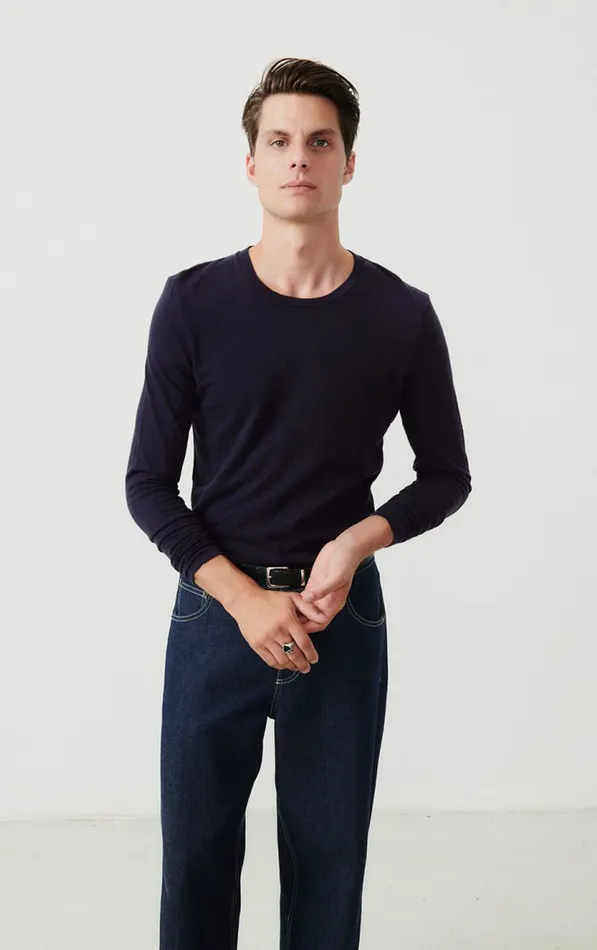 American Vintage Long Sleeve TShirts Men TShirt Bysapick Navy
