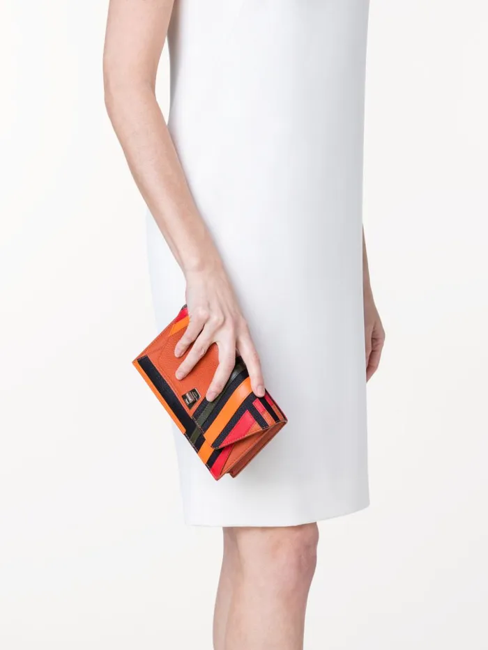 Anouk Clutch Bag In Zig Zag Trapezoid Leather Patchwork Multicolor Women Akris Crossbody Bags