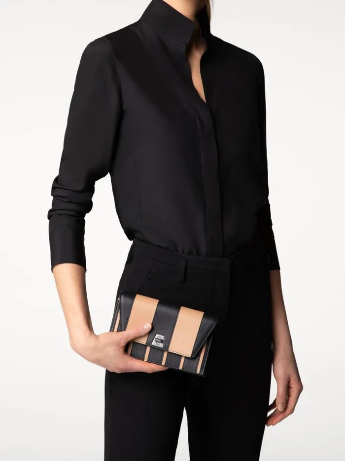 Anouk Envelope Bag In Leather Stripes Blackcordage Women Akris Crossbody Bags