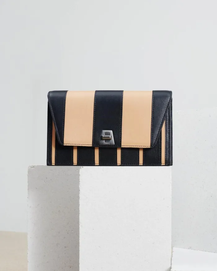 Anouk Envelope Bag In Leather Stripes Blackcordage Women Akris Crossbody Bags