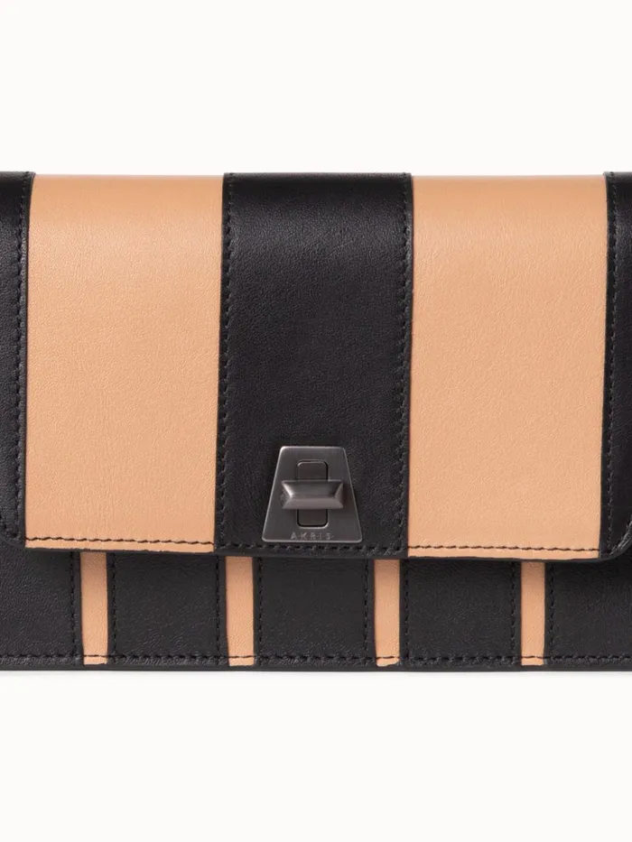 Anouk Envelope Bag In Leather Stripes Blackcordage Women Akris Crossbody Bags