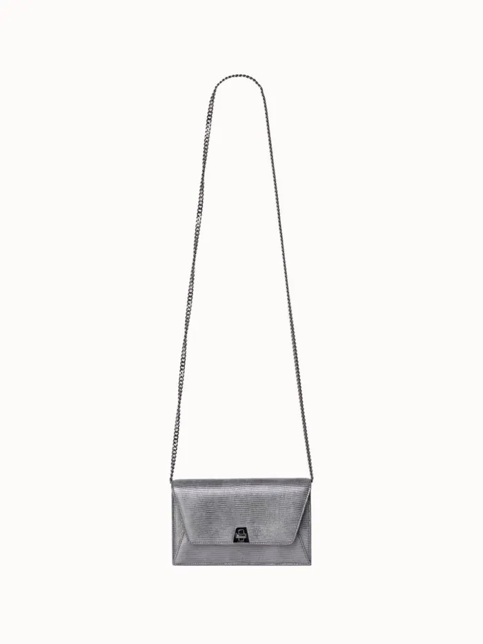 Anouk Envelope Bag In Leather With Lizard Lam Finish Inox Women Akris Clutches