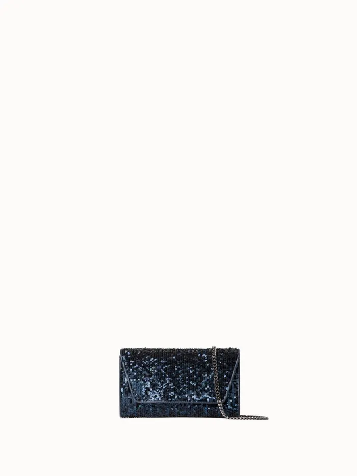 Anouk Mini Clutch In Sequins With Leather Trim Denim Met Women Akris Mini Bags