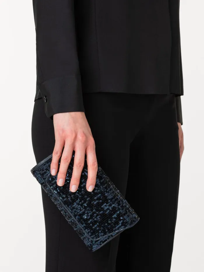 Anouk Mini Clutch In Sequins With Leather Trim Denim Met Women Akris Mini Bags