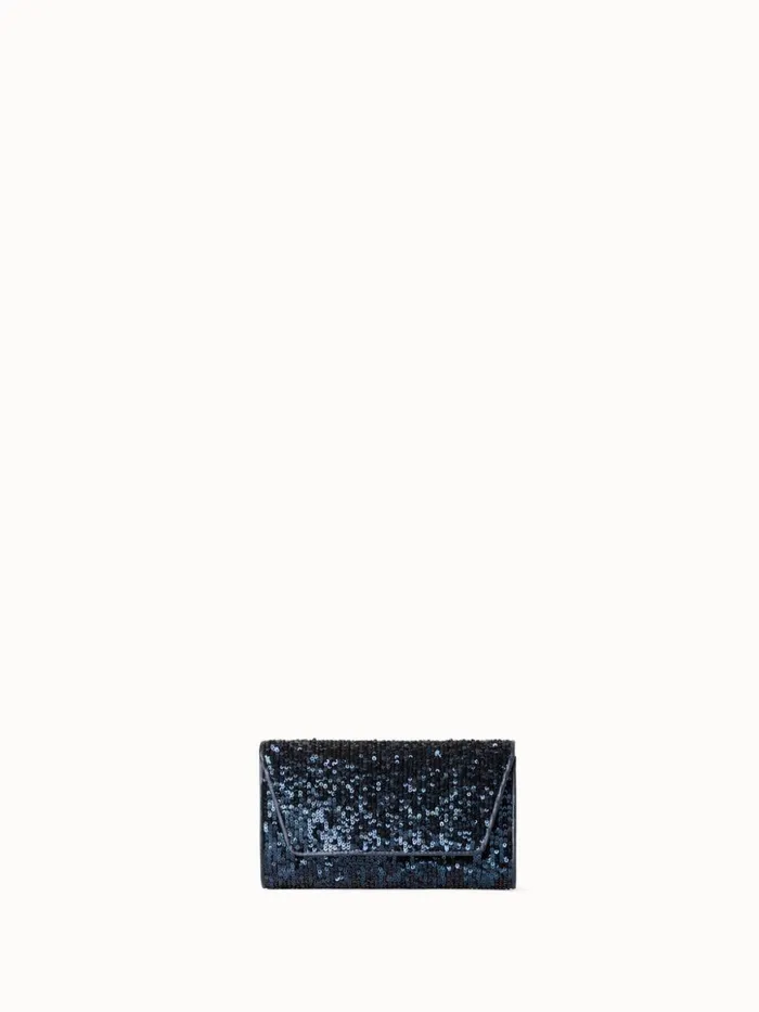 Anouk Mini Clutch In Sequins With Leather Trim Denim Met Women Akris Mini Bags