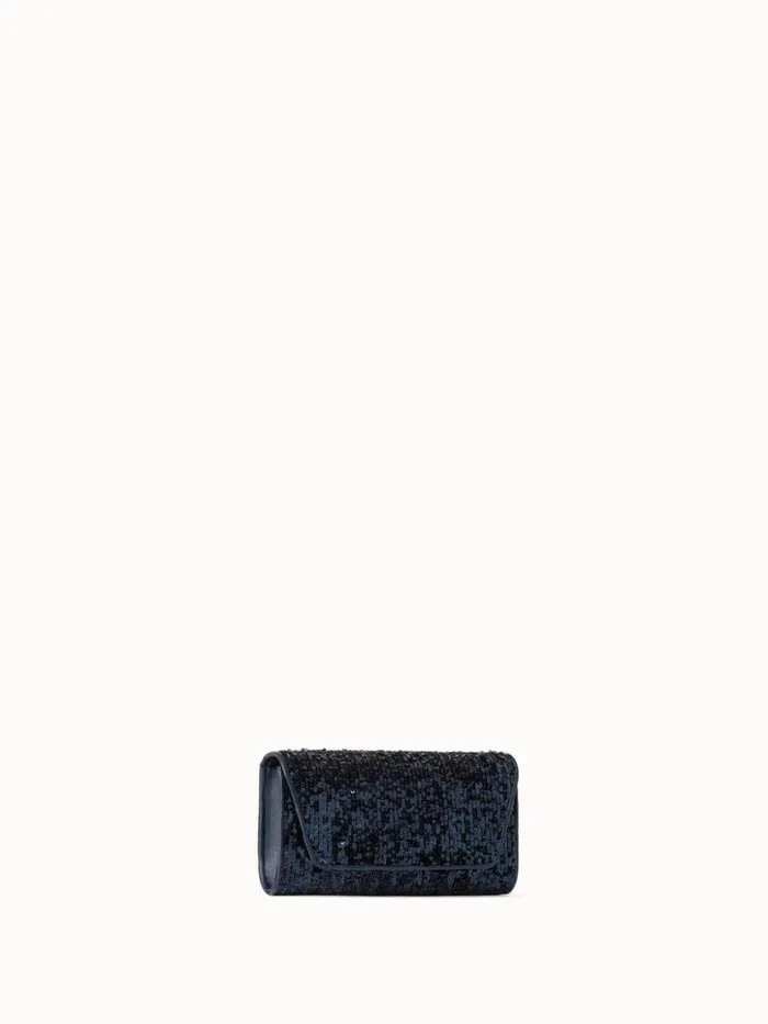 Anouk Mini Clutch In Sequins With Leather Trim Denim Met Women Akris Mini Bags