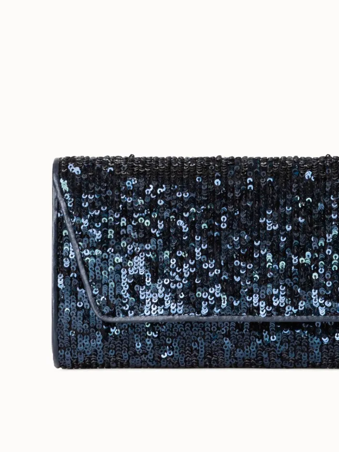 Anouk Mini Clutch In Sequins With Leather Trim Denim Met Women Akris Mini Bags