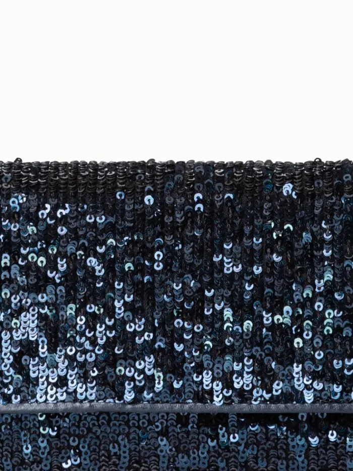 Anouk Mini Clutch In Sequins With Leather Trim Denim Met Women Akris Mini Bags