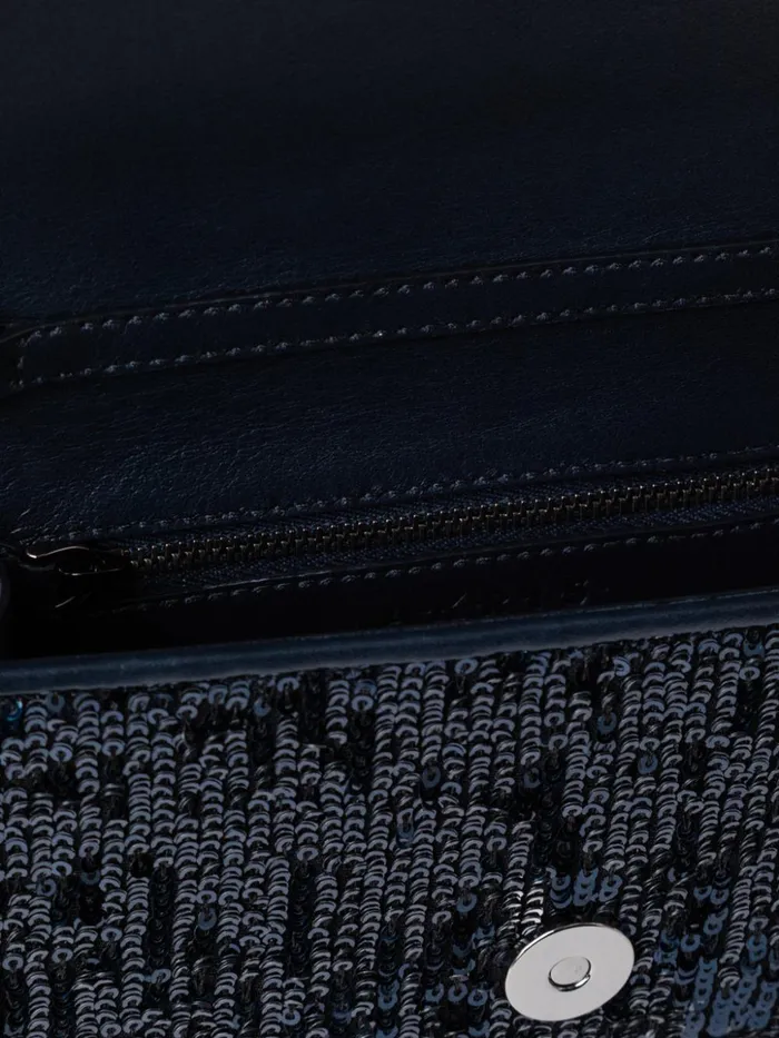 Anouk Mini Clutch In Sequins With Leather Trim Denim Met Women Akris Mini Bags