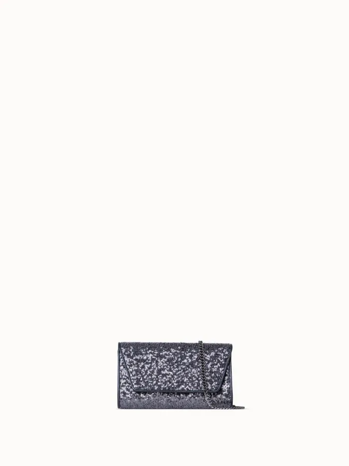 Anouk Mini Clutch In Sequins With Leather Trim Inox Women Akris Clutches