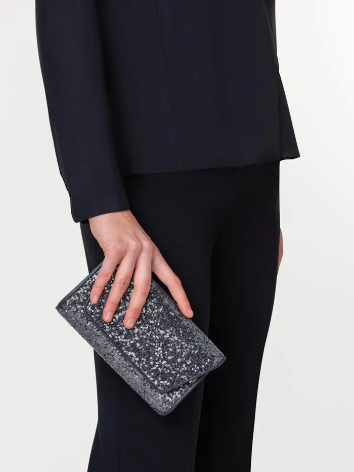 Anouk Mini Clutch In Sequins With Leather Trim Inox Women Akris Clutches
