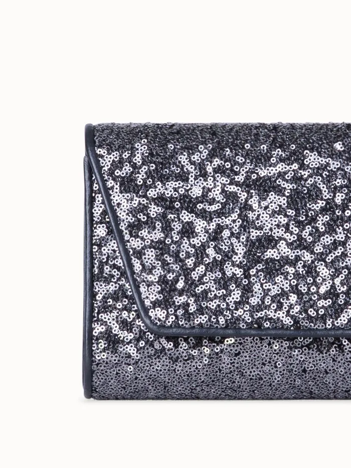 Anouk Mini Clutch In Sequins With Leather Trim Inox Women Akris Clutches