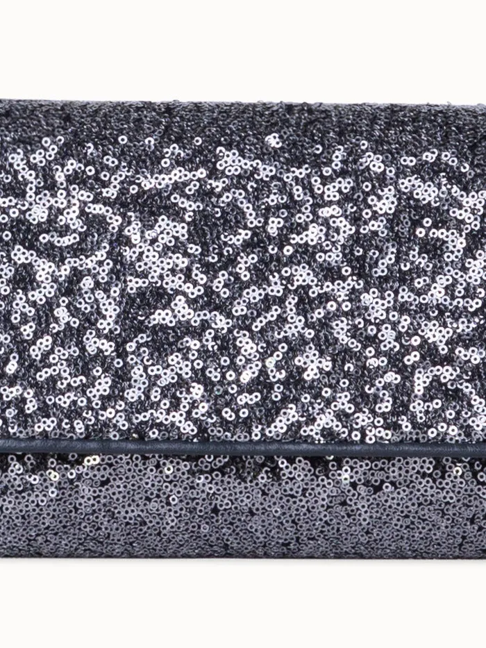 Anouk Mini Clutch In Sequins With Leather Trim Inox Women Akris Clutches