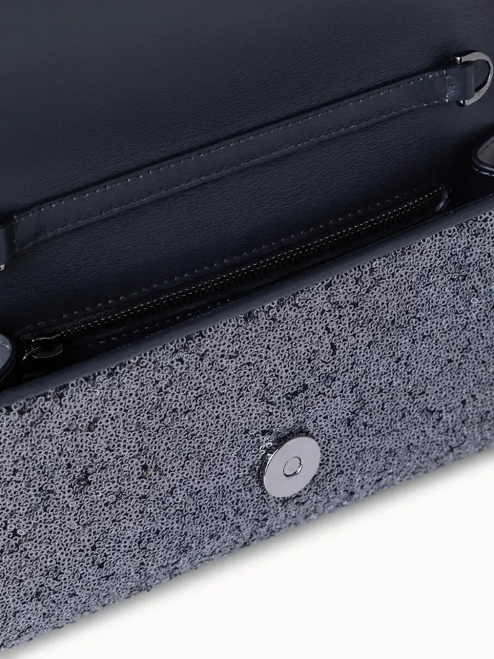 Anouk Mini Clutch In Sequins With Leather Trim Inox Women Akris Clutches