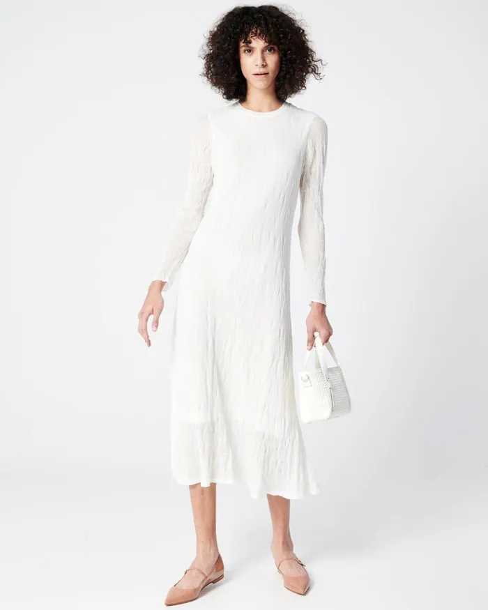 Asagao Knit Midi Dress In Fine Gauge Stretch Cotton Ecru Women Akris Knitwear