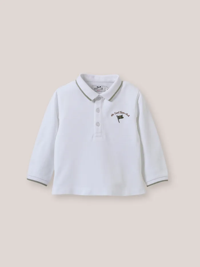 Baby Cyrillus Baby Boy Piqu Knit Organic Cotton Polo Shirt Blanc Doux