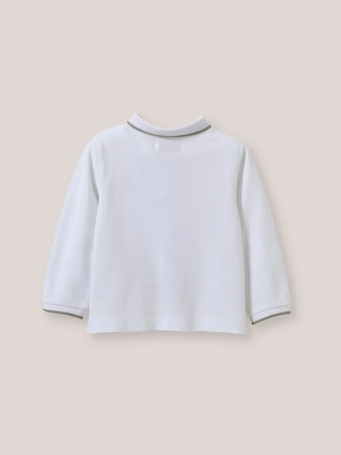 Baby Cyrillus Baby Boy Piqu Knit Organic Cotton Polo Shirt Blanc Doux