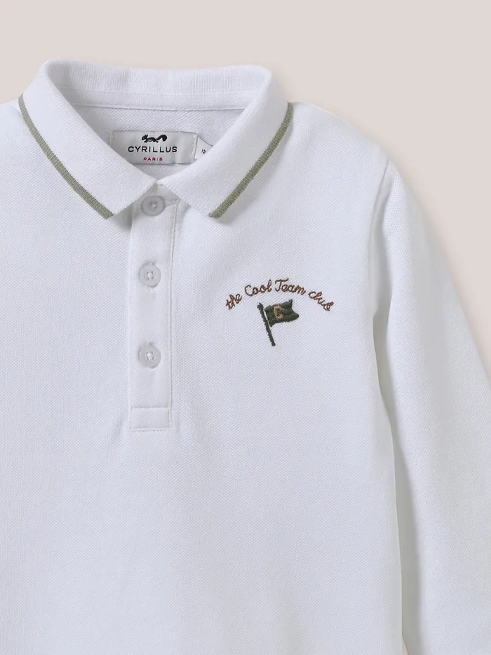 Baby Cyrillus Baby Boy Piqu Knit Organic Cotton Polo Shirt Blanc Doux