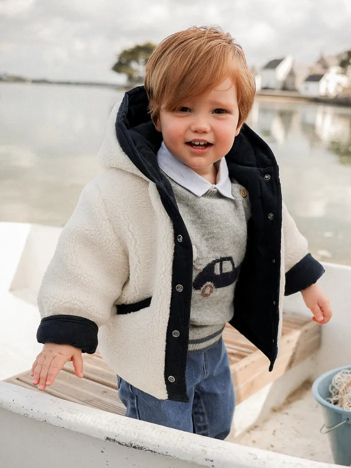 Baby Cyrillus Baby Boy Reversible Burnoose Jacket Ecru
