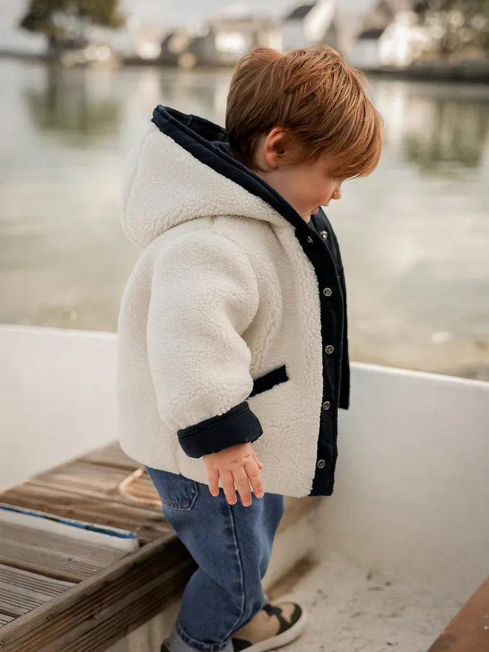 Baby Cyrillus Baby Boy Reversible Burnoose Jacket Ecru