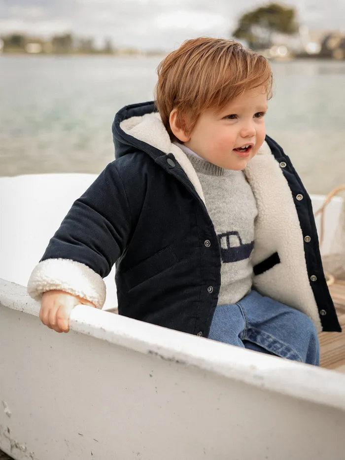 Baby Cyrillus Baby Boy Reversible Burnoose Jacket Ecru