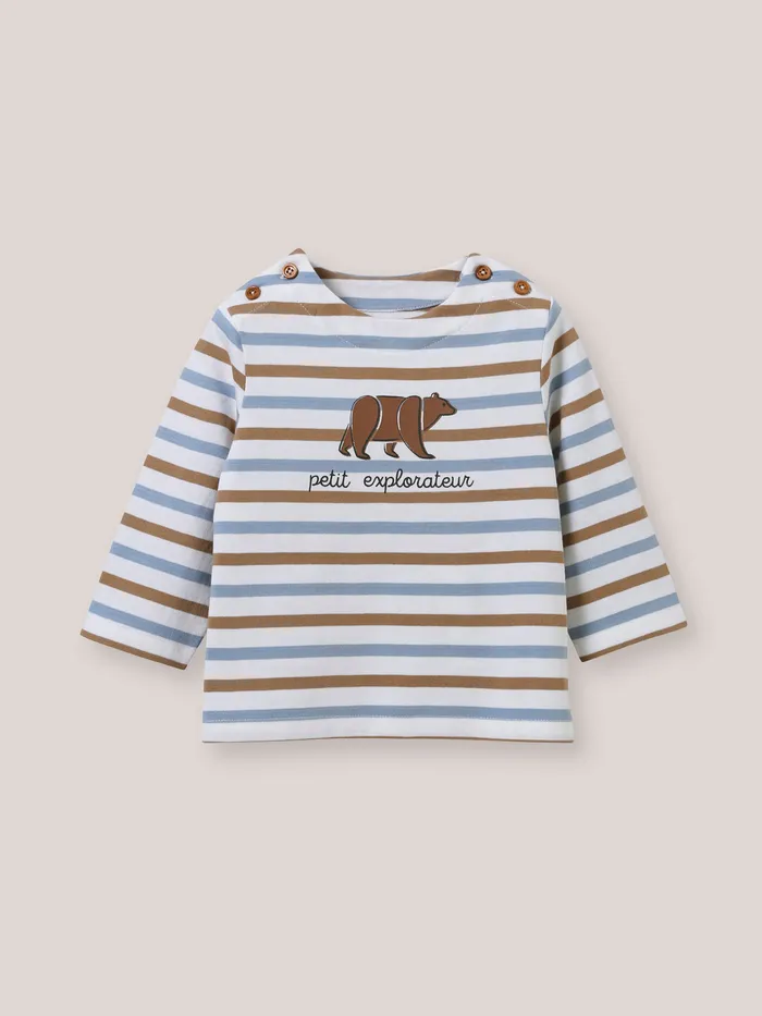 Baby Cyrillus Baby Boy Striped Organic Cotton TShirt Rayure Beigebleu