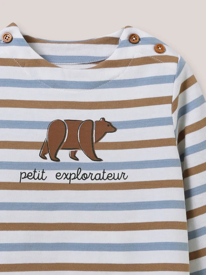 Baby Cyrillus Baby Boy Striped Organic Cotton TShirt Rayure Beigebleu