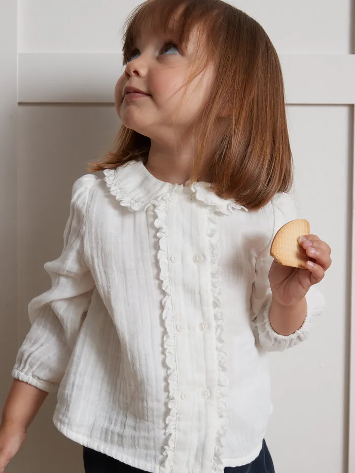 Baby Cyrillus Baby Girl Blouse In Double Cotton Gauze Ecru