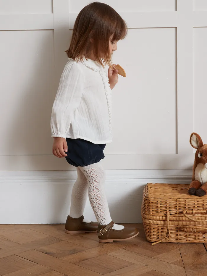 Baby Cyrillus Baby Girl Blouse In Double Cotton Gauze Ecru